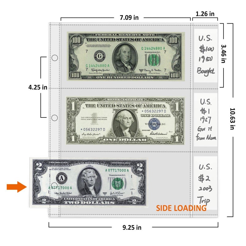 tutata Currency Sleeves with Label Pockets  50 PCS Banknote Sleeves  3-Pocket Page Protector for 3 Ring Binder 8.5 x 11  Currency Holder for Bills  Bill Protector - Image 2